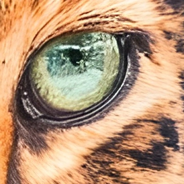 Same eye after AI 4× upscaling: sharper fur and eye outline